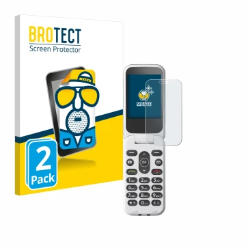 Face avant d’un emballage produit avec le logo de la marque BROTECT. À côté, l’appareil Doro 2820 est représenté avec la prote