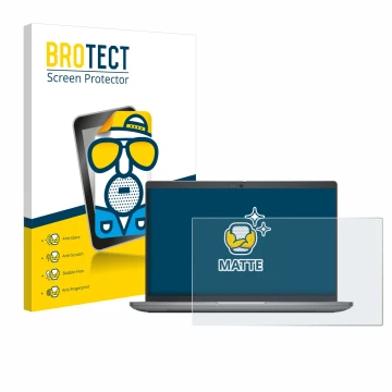 Face avant d’un emballage produit avec le logo de la marque BROTECT. À côté, l’appareil Dell Latitude 5450 Laptop 14