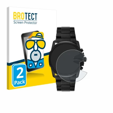Face avant d’un emballage produit avec le logo de la marque BROTECT. À côté, l’appareil Diesel Master Chief DZ4180 est représe