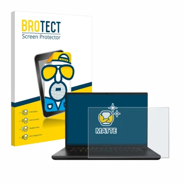 Face avant d’un emballage produit avec le logo de la marque BROTECT. À côté, l’appareil Razer Blade 16 2024 est représenté ave