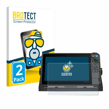 Face avant d’un emballage produit avec le logo de la marque BROTECT. À côté, l’appareil Lowrance HDS-9 Pro est représenté avec