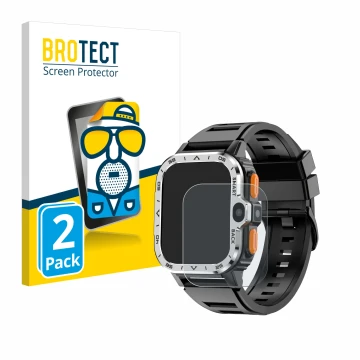Face avant d’un emballage produit avec le logo de la marque BROTECT. À côté, l’appareil HS Smartwatch 2