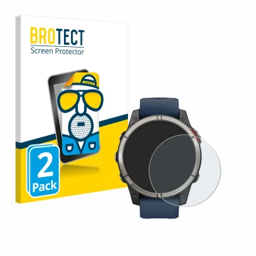 Face avant d’un emballage produit avec le logo de la marque BROTECT. À côté, l’appareil Garmin quatix 7 Pro est représenté ave