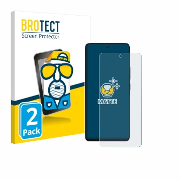 Face avant d’un emballage produit avec le logo de la marque BROTECT. À côté, l’appareil Xiaomi Poco M7 Pro est représenté avec