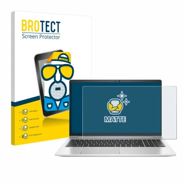 Face avant d’un emballage produit avec le logo de la marque BROTECT. À côté, l’appareil HP EliteBook 650 G10 est représenté av