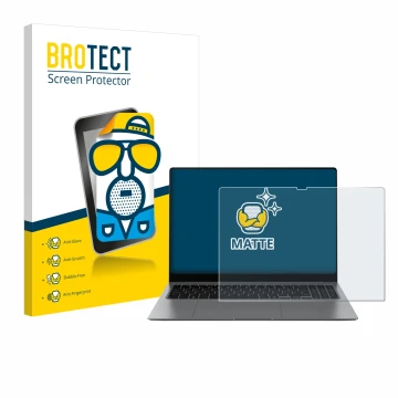 Face avant d’un emballage produit avec le logo de la marque BROTECT. À côté, l’appareil Samsung Galaxy Book5 Pro 16