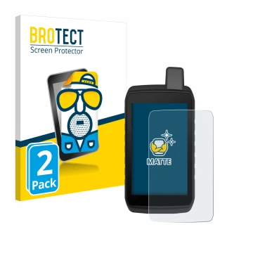 Face avant d’un emballage produit avec le logo de la marque BROTECT. À côté, l’appareil Garmin Montana 710 est représenté avec