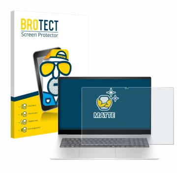 Face avant d’un emballage produit avec le logo de la marque BROTECT. À côté, l’appareil HP Envy 17-da0777ng est représenté ave