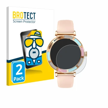 Face avant d’un emballage produit avec le logo de la marque BROTECT. À côté, l’appareil Braidol Smartwatch 1.27