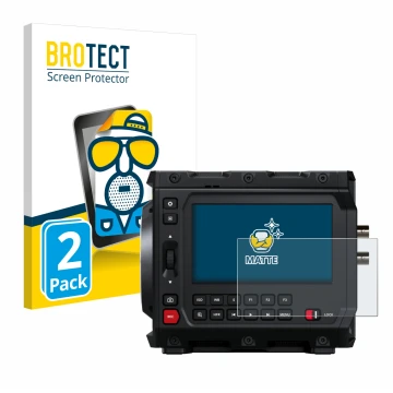Face avant d’un emballage produit avec le logo de la marque BROTECT. À côté, l’appareil Blackmagic Design Pyxis 6K 4