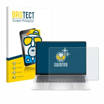 Face avant d’un emballage produit avec le logo de la marque BROTECT. À côté, l’appareil HP EliteBook X G1a 14