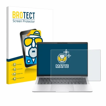 Face avant d’un emballage produit avec le logo de la marque BROTECT. À côté, l’appareil HP EliteBook 1040 G11 est représenté a
