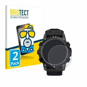 Face avant d’un emballage produit avec le logo de la marque BROTECT. À côté, l’appareil Garmin Descent G2 est représenté avec 