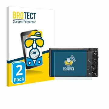 Face avant d’un emballage produit avec le logo de la marque BROTECT. À côté, l’appareil Sony Cyber-Shot DSC-RX100 VIIA est rep