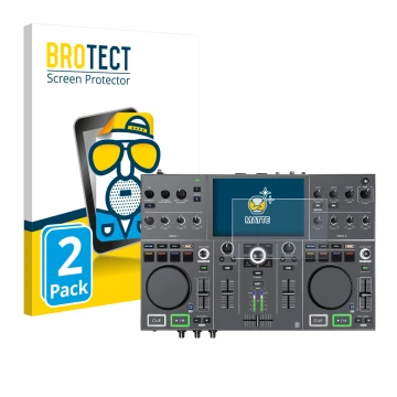 Face avant d’un emballage produit avec le logo de la marque BROTECT. À côté, l’appareil Denon DJ Prime Go+ est représenté avec