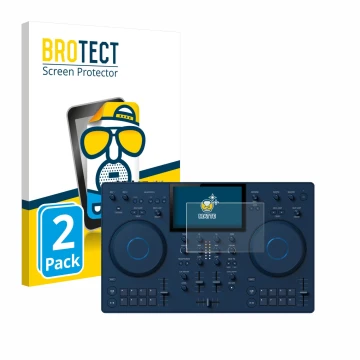 Face avant d’un emballage produit avec le logo de la marque BROTECT. À côté, l’appareil AlphaTheta OMNIS-Duo (Jog) est représe