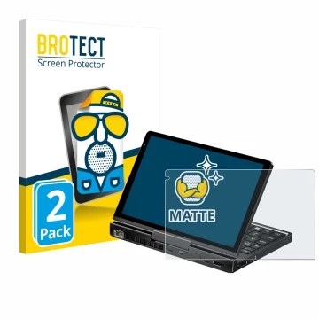 Face avant d’un emballage produit avec le logo de la marque BROTECT. À côté, l’appareil GPD Pocket 4 est représenté avec la pr