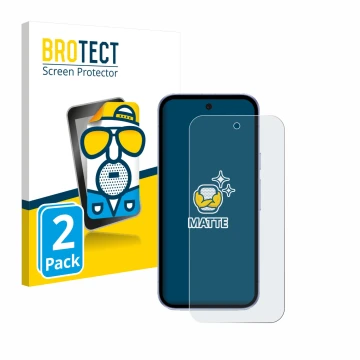 Face avant d’un emballage produit avec le logo de la marque BROTECT. À côté, l’appareil Google Pixel 9a est représenté avec la