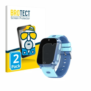 Face avant d’un emballage produit avec le logo de la marque BROTECT. À côté, l’appareil Noctiluxia 4G Kids Smartwatch est repr