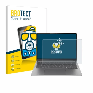 Face avant d’un emballage produit avec le logo de la marque BROTECT. À côté, l’appareil Lenovo IdeaPad Pro 5 Gen 10 14