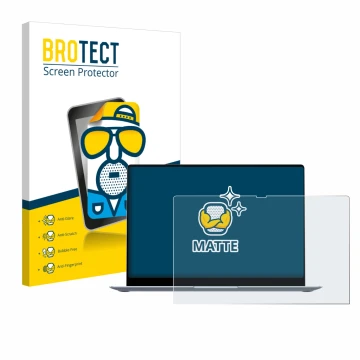 Face avant d’un emballage produit avec le logo de la marque BROTECT. À côté, l’appareil Samsung Galaxy Book4 15.6