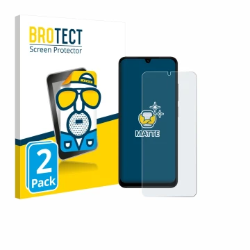 Face avant d’un emballage produit avec le logo de la marque BROTECT. À côté, l’appareil Xiaomi Redmi A5 est représenté avec la