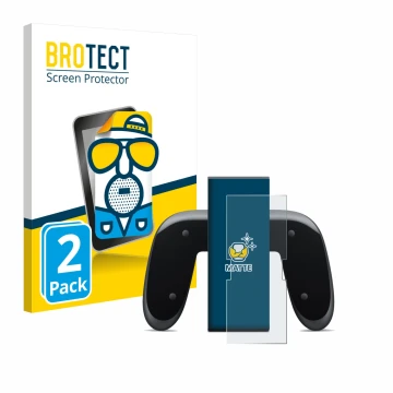 Face avant d’un emballage produit avec le logo de la marque BROTECT. À côté, l’appareil Nintendo Switch 2 Joy-Con 2-Holder est