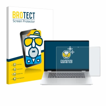 Face avant d’un emballage produit avec le logo de la marque BROTECT. À côté, l’appareil HP OmniBook X Flip 16-aX est représent