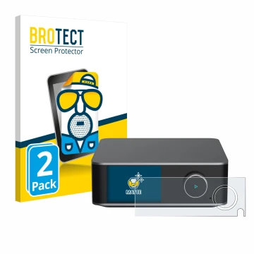 Face avant d’un emballage produit avec le logo de la marque BROTECT. À côté, l’appareil WiiM Ultra est représenté avec la prot