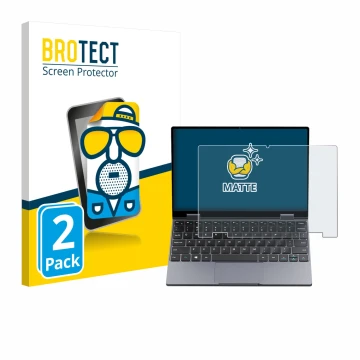 Face avant d’un emballage produit avec le logo de la marque BROTECT. À côté, l’appareil Chuwi MiniBook X N150 est représenté a