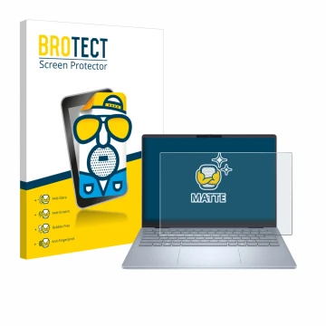 Face avant d’un emballage produit avec le logo de la marque BROTECT. À côté, l’appareil Dell 14 Plus Laptop est représenté ave