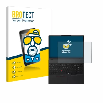 Face avant d’un emballage produit avec le logo de la marque BROTECT. À côté, l’appareil Lenovo ThinkPad T16 Gen 4 est représen
