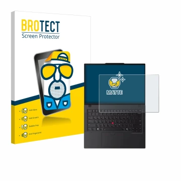 Face avant d’un emballage produit avec le logo de la marque BROTECT. À côté, l’appareil Lenovo ThinkPad P14s Gen 6 14