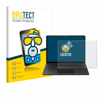 Face avant d’un emballage produit avec le logo de la marque BROTECT. À côté, l’appareil Microsoft Surface Laptop 15