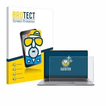 Face avant d’un emballage produit avec le logo de la marque BROTECT. À côté, l’appareil ASUS ExpertBook P1 P1403 est représent