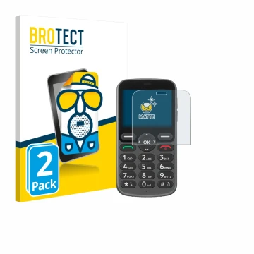 Face avant d’un emballage produit avec le logo de la marque BROTECT. À côté, l’appareil Doro 1380 est représenté avec la prote