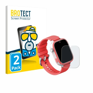 Face avant d’un emballage produit avec le logo de la marque BROTECT. À côté, l’appareil AngelTech Kids Smartwatch Ultra 1.83