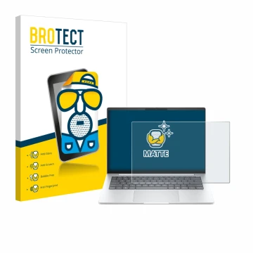 Face avant d’un emballage produit avec le logo de la marque BROTECT. À côté, l’appareil HP EliteBook 8 G1i 14