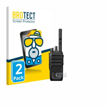 Face avant d’un emballage produit avec le logo de la marque BROTECT. À côté, l’appareil Motorola MOTOTRBO R5 est représenté av