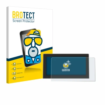 Face avant d’un emballage produit avec le logo de la marque BROTECT. À côté, l’appareil Volkswagen Golf MK8.5 12.9