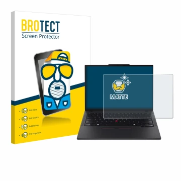 Face avant d’un emballage produit avec le logo de la marque BROTECT. À côté, l’appareil Lenovo ThinkPad T14 Gen 6 est représen