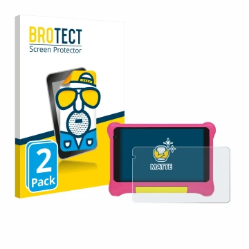 Face avant d’un emballage produit avec le logo de la marque BROTECT. À côté, l’appareil Happybe Kids Tablet 7
