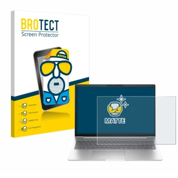 Face avant d’un emballage produit avec le logo de la marque BROTECT. À côté, l’appareil HP EliteBook 6 G1i 14 est représenté a