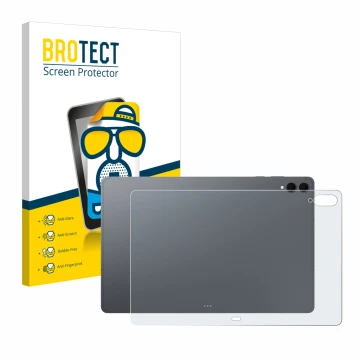 Face avant d’un emballage produit avec le logo de la marque BROTECT. À côté, l’appareil Samsung Galaxy Tab S11 Ultra (Arrière)