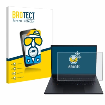 Face avant d’un emballage produit avec le logo de la marque BROTECT. À côté, l’appareil Razer Blade 18 2025 est représenté ave