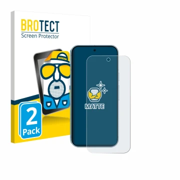 Face avant d’un emballage produit avec le logo de la marque BROTECT. À côté, l’appareil Google Pixel 9 (case-friendly) est rep