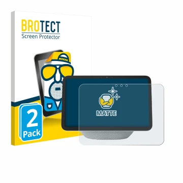 Face avant d’un emballage produit avec le logo de la marque BROTECT. À côté, l’appareil Amazon Echo Show 8 2025 (4ème Gen.) es