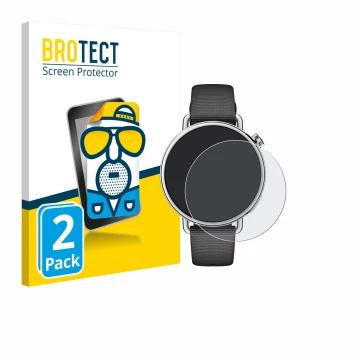 Face avant d’un emballage produit avec le logo de la marque BROTECT. À côté, l’appareil Xiaomi Watch S4 (41 mm) est représenté