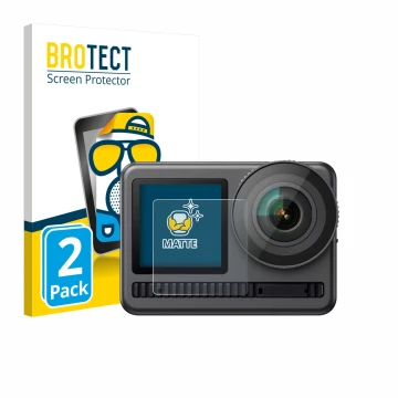 Face avant d’un emballage produit avec le logo de la marque BROTECT. À côté, l’appareil Akaso Brave 8 (Affichage avant) est re