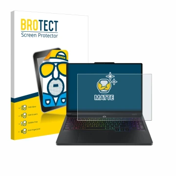 Face avant d’un emballage produit avec le logo de la marque BROTECT. À côté, l’appareil Lenovo Legion Pro 5 Gen 10 16